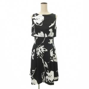 ローレンラルフローレン LAUREN RALPH LAUREN 美品 総柄 ノースリーブ ワンピース 国内正規 2 Mサイズ 黒 ブラック レディース