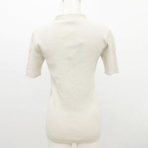 プラダ PRADA 美品 タグ付き ボーダー 半袖 カーディガン ニット 40 約Mサイズ ベージュ IBO58 レディース