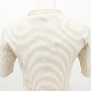 プラダ PRADA 美品 タグ付き ボーダー 半袖 カーディガン ニット 40 約Mサイズ ベージュ IBO58 レディース
