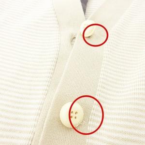 プラダ PRADA 美品 タグ付き ボーダー 半袖 カーディガン ニット 40 約Mサイズ ベージュ IBO58 レディース