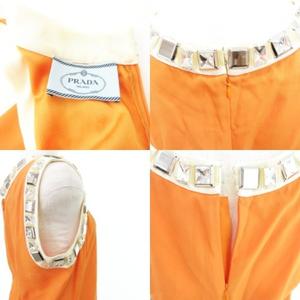プラダ PRADA 美品 ガラス ビジュー ノースリーブ ドレス ワンピース 40 S～Mサイズ 橙色 オレンジ IBO58 レディース