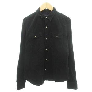 ラルフローレン RALPH LAUREN コーデュロイ シャツ 長袖 ポケット ラウンド 無地 厚手 11 Lサイズ 黒 ブラック ■YHS9 レディース