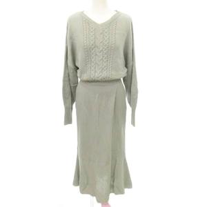 アズールバイマウジー AZUL by moussy ニット ワンピース ロング 長袖 無地 Vネック 厚手 Mサイズ グレー レディース