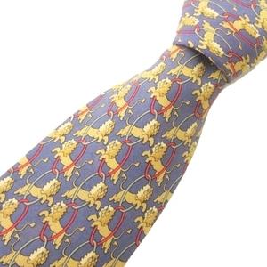 エルメス HERMES シルク ネクタイ 総柄 レギュラータイ ビジネス フランス製 紺 ネイビー ☆AA★ メンズ
