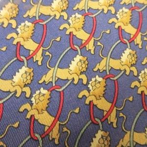 エルメス HERMES シルク ネクタイ 総柄 レギュラータイ ビジネス フランス製 紺 ネイビー ☆AA★ メンズ