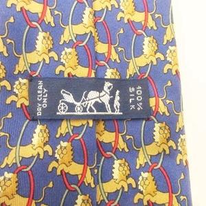 エルメス HERMES シルク ネクタイ 総柄 レギュラータイ ビジネス フランス製 紺 ネイビー ☆AA★ メンズ