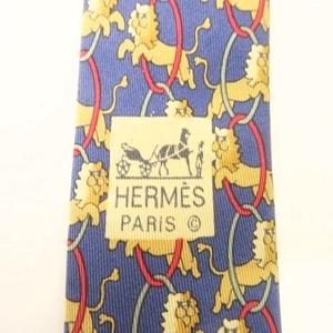 エルメス HERMES シルク ネクタイ 総柄 レギュラータイ ビジネス フランス製 紺 ネイビー ☆AA★ メンズ