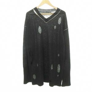 エムエムシックス メゾンマルジェラ MM6 Maison Margiela S52HA0251 22AW アルパカウール混 ニット 長袖 Vネック 薄手 Sサイズ 黒 ブラック メンズ レディース