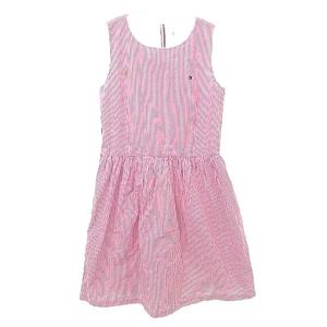 トミーヒルフィガー TOMMY HILFIGER ワンピース ノースリーブ ひざ丈 フレア ストライプ サイドライン キッズ 女の子 140 ピンク ■GY54 ☆AA★ A0124 キッズ