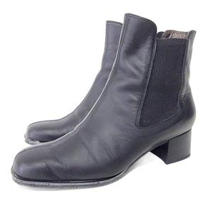 サルヴァトーレフェラガモ Salvatore Ferragamo サイドゴア ショートブーツ レザー 6 D 23.5cm相当 黒 ブラック A0129 レディース