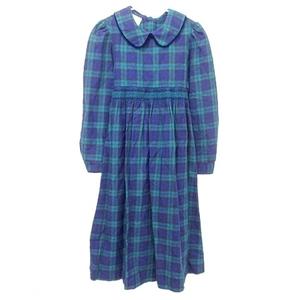 ローラアシュレイ マザー&チャイルド LAURA ASHLEY Mother & Child ワンピース 長袖 チェック ロング 小学校中学年～高学年くらい グリーン 紺 ネイビー ■TC A0129 キッズ