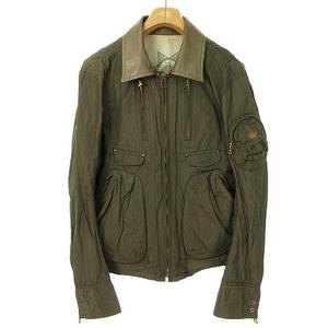 ディーゼル DIESEL ナイロン ジャケット ブルゾン レザー切替 S カーキ  