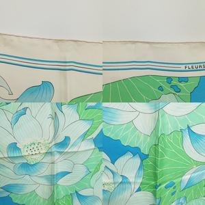 エルメス HERMES カレ90 蓮の花 FLEURS DE LOTUS 大判 スカーフ ブルー 
