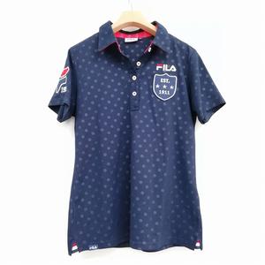 フィラ FILA 美品 GOLF ポロシャツ ネイビー ゴルフ ゴルフウェア ポロシャツ ワッペン 刺繍 半袖 ドット L ネイビー レディース