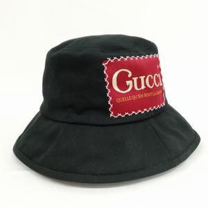 グッチ GUCCI 627174 4HK02 ロゴパッチ フェドラ バケット ハット M / 58cm ブラック メンズ レディース