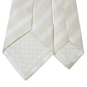 エルメス HERMES Hロゴ ネクタイ レギュラータイ シルク100% ストライプ ビジネス ベージュ系 X メンズ