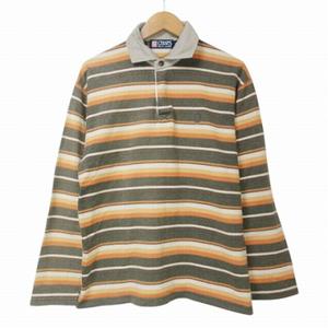 チャップス CHAPS ラルフローレン ラガーシャツ 長袖 ボーダー ロゴ刺繡 L ベージュ オレンジ グリーン X メンズ