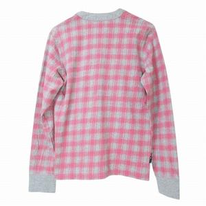 アールニューボールド R.NEWBOLD 美品 カーディガン 長袖 チェック Vネック コットン M グレー ピンク X メンズ