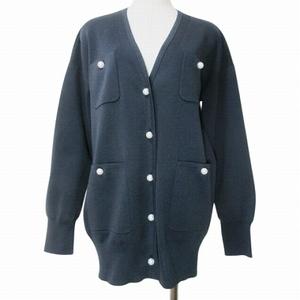 ルーニィ LOUNIE 美品 パールボタンニットカーディガン 13538325 長袖 ジャケット Vネック ハイゲージ 紺 ネイビー フリーサイズ X レディース
