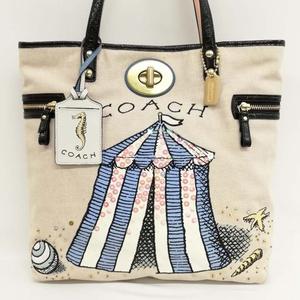 コーチ COACH 14899 ビーチコレクション トートバッグ 刺繍 ビジュー キャンバス レザー ベージュ系 レディース
