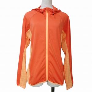 ナイキ NIKE ドライフィット パーカー ジップアップ スポーツウエア ジャージー素材 長袖 メッシュ切替 ロゴ ワンポイント S オレンジ X レディース