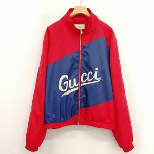 グッチ GUCCI 618900 20AW ロゴ 刺繍 ナイロン ジャケット ブルゾン 48 レッド ネイビー メンズ
