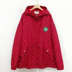 グッチ GUCCI 676497 22SS 100周年 ロゴ ナイロン フーデット ジャケット ウィンドブレーカー 美品 44 レッド メンズ