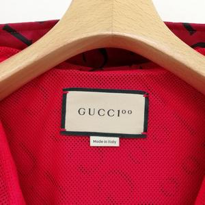 グッチ GUCCI 676497 22SS 100周年 ロゴ ナイロン フーデット ジャケット ウィンドブレーカー 美品 44 レッド メンズ