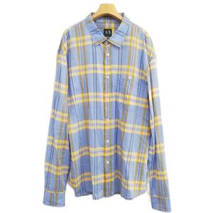 アルマーニエクスチェンジ A/X ARMANI EXCHANGE コットン チェック シャツ 長袖 XL 大きいサイズ ブルー メンズ