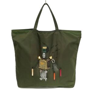 プラダ PRADA ポコノ ロボット ナイロン トートバッグ 三角プレート カーキ系 メンズ レディース
