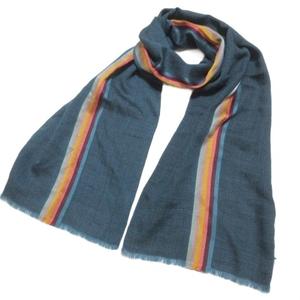 ポールスミス PAUL SMITH ストール ウールシルク サンプル ストライプ ヘリンボーン フリンジ ブルー系 /X レディース