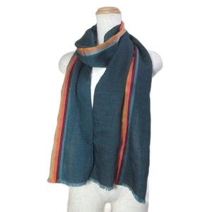 ポールスミス PAUL SMITH ストール ウールシルク サンプル ストライプ ヘリンボーン フリンジ ブルー系 /X レディース