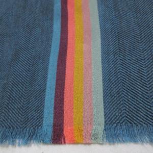 ポールスミス PAUL SMITH ストール ウールシルク サンプル ストライプ ヘリンボーン フリンジ ブルー系 /X レディース
