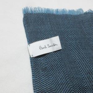 ポールスミス PAUL SMITH ストール ウールシルク サンプル ストライプ ヘリンボーン フリンジ ブルー系 /X レディース