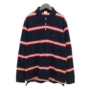 ブルックスブラザーズ BROOKS BROTHERS ボーダー ロングスリーブ ポロシャツ 鹿の子 長袖 M ネイビー系 メンズ