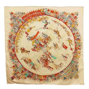 エルメス HERMES CIRQUE MOLIER モリエ サーカス カレ90 大判 スカーフ ライトベージュ系 