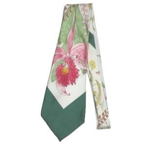 グッチ GUCCI ネクタイ ワイドタイ シルク 花柄 ベージュ グリーン /X メンズ