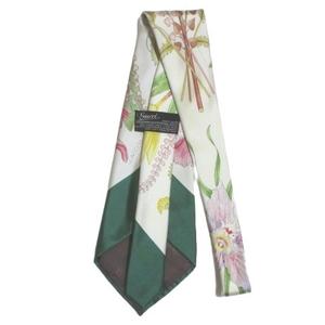 グッチ GUCCI ネクタイ ワイドタイ シルク 花柄 ベージュ グリーン /X メンズ