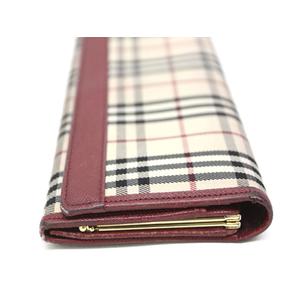 バーバリー BURBERRY 長財布 ノバチェック 二つ折り ベージュ レッド