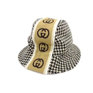グッチ GUCCI 599219 ハウンドトゥース バケットハット 千鳥格子 M レディース