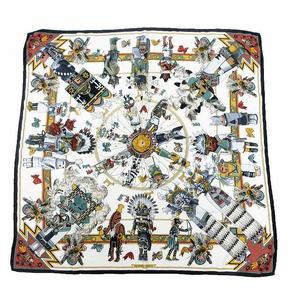 エルメス HERMES カレ90 Kachinas カチナ 民族柄 シルク スカーフ 白