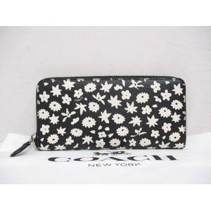 コーチ COACH ラウンドファスナー 長財布 フラワープリント ブラック