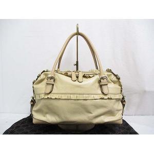 グッチ GUCCI 美品 189848 ハンド バッグ フリル レザー ベージュ 保存 