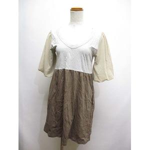 カスタネ Kastane 五分袖 チュール袖 切替え ワンピース 薄手 M グレーx茶 レディース 065 202004270075 ベクトルパーク