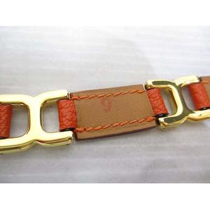 エルメス HERMES 美品 レザー Hロゴ 金具 ブレスレット バングル 茶 