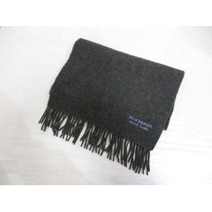 美品 バーバリーブラックレーベル 刺繍ロゴ カシミヤマフラー フリンジ 黒 バーバリーブラックレーベル BURBERRY BLACK LABEL マフラー