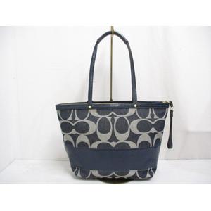 コーチ COACH 12546 シグネチャーストライプ デニム レザー トート 