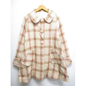 メゾピアノ mezzo piano ツイード チェック ステンカラー コート 子供服 L/160 ピンク系 ウール混 裏地付き ジュニア キッズ