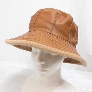 エルメス HERMES MOTSCH pour HERMES ラムレザー バケット ハット 帽子 57 キャメル 羊皮 つば裏ウール 裏地付き フランス製 正規品 レディース