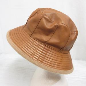エルメス HERMES MOTSCH pour HERMES ラムレザー バケット ハット 帽子 57 キャメル 羊皮 つば裏ウール 裏地付き フランス製 正規品 レディース